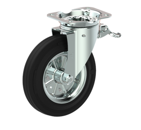 Slika proizvoda: Okretni tocak sa kocnicom, crna guma Fi 200